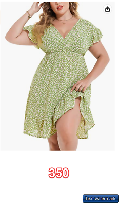 INVOLAND Plus Summer Boho Dress Ruffle Floral Printed V Neck SS Beach Mini Dress $18.38