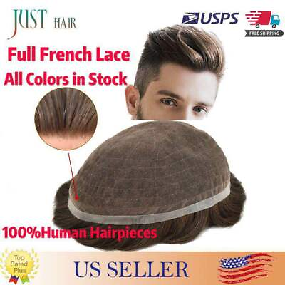 Full French Lace Hair Replacement System For Man Swiss Lace Men Toupee Hairpiece $229.00