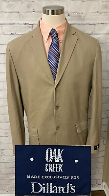#ad Oak Creek Dillards 3 Button Beige Linen Blend Jacket Blazer Sport Coat Sz 44L $47.33