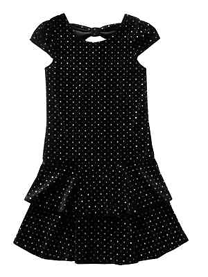 #ad George Girls Black Velour Glitter Dot Tiered Party Dress $19.99