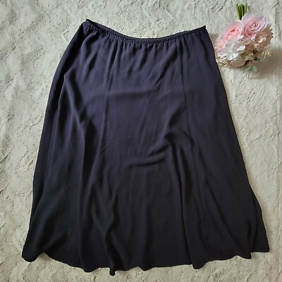 #ad Eileen Fisher 100% Silk Navy Blue Sway Elastic Waistband Skirt Size XL $38.00