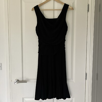 #ad FRANK LYMAN BLACK COCKTAIL DRESS 12 Sleeveless Square Neck Ruched Waist GBP 25.00