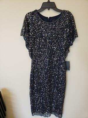 $219 Adrianna Papell Flutter Sleeve Boat Neckline Beaded Cocktail Dress Size 4 $72.17