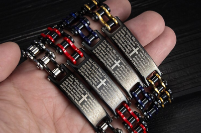 #ad Lord#x27;s Prayer Armor of God Wristband Bike Chain Stainless Steel Cross Bracelet $15.95