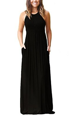EUOVMY Womens Sleeveless Dress Casual Plain Loose Summer Long Maxi Dresses with $12.99
