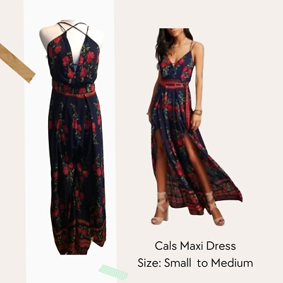 #ad Cals navy floral maxi dress with tie waist $39.00