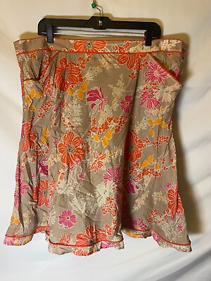 #ad SA Collection Womens Plus Size 20W 2X Tan Floral Aline Knee Length Skirt pockets $12.95