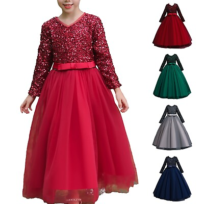 #ad Little Big Girls#x27; Sequin Mesh Flower Ball Gown Party Dress Tulle Prom Dress $35.19