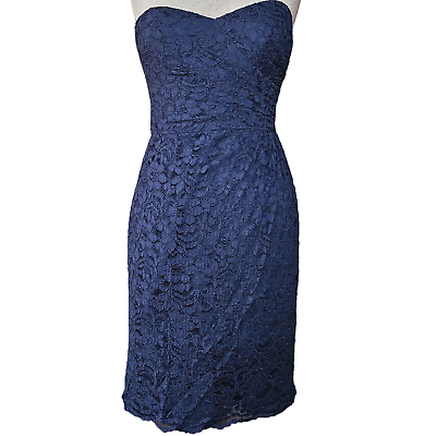 #ad Navy Blue Lace Strapless Cocktail Dress Size 8 $33.75