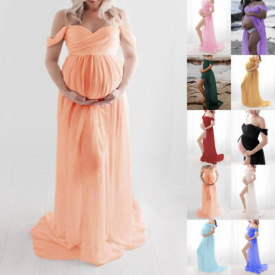#ad Pregnant Women Off Shoulder Maxi Dress Maternity Photo Shoot Photography Gown US $26.02