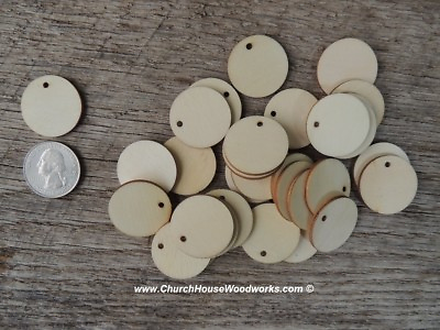 50 count 1 inch wood TAG CIRCLE shapes DIY one inch wooden coins craft round $6.99
