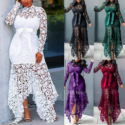 Women Party Evening Lace Dress Maxi Long Sleeve Dress Bodycon Fashion Plus Size $23.37