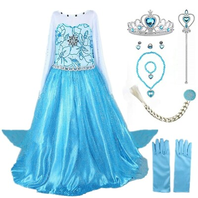 Elsa Costume Princess Party Girls Costume Dress with Accessories Set 2 10Y $21.98
