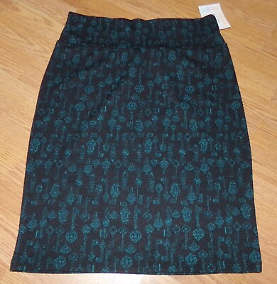 NWT LuLaRoe Womens L Black Blue Keys Cassie Skirt Pencil Straight Knit $29.95