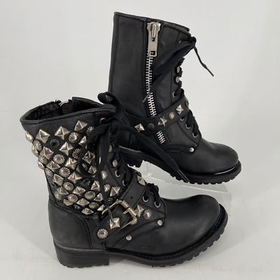 #ad ASH Womens Boots Black Studded Round Toe Mid Calf Studded Zipper Buckle 5 EUR 35 $24.97