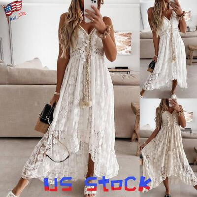 #ad #ad Womens BOHO Lace Strappy Dress Ladies Summer Holiday Beach Dresses Sundress US $29.99