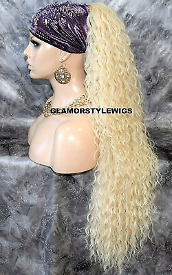 #ad PONYTAIL HAIR PIECE EXTENSION EXTRA LONG LAYERED CURLY BLEACH BLONDE NWT $29.98