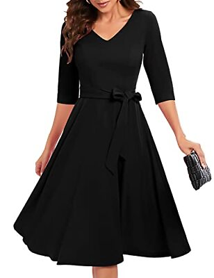 #ad Bbonlinedress Black Long Sleeve Cocktail Dress Midi Wedding Guest Formal Prom $7.99