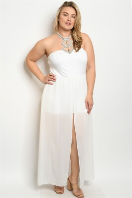 #ad Womens Plus Size White Romper Maxi Dress 1X Jeweled Neckline Summer Travel $39.95