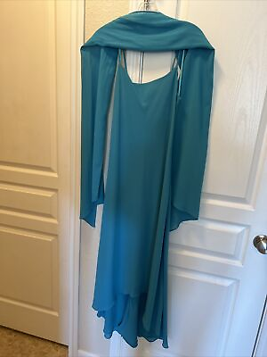 #ad Teal Green Thin Strap Asymmetrical Cocktail Dress Size 10 Woman Preowned $20.70