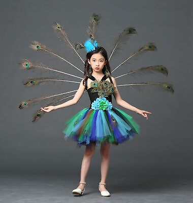 #ad #ad Girl Peacock Flower Party Dresses for Halloween Peacock Princess Children Party $52.49