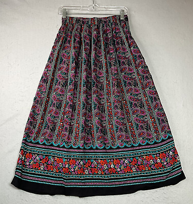 Vintage Skirt Womens Small Black Floral Pockets Midi Work Modest Retro 90s Y2K $29.97