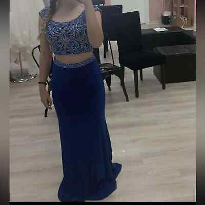 #ad NWOT Blush Prom 11000 Blue Two Piece Beaded Prom Formal Dress $200.00