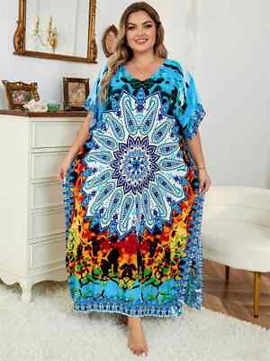 #ad Bohemian multicolored V neck loose fitting dress for women in summer $35.31