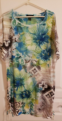 Womans Vacation Beach Cover Up Tropical Colors Design w Rhinestones Size XL $9.99