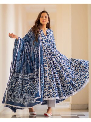 #ad Cotton Women Dress Attractive Look Party Wear Long Dress Printed With Dupatta $101.12