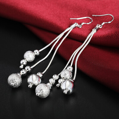 925 sterling Silver long beads Earrings charms for women wedding cute party hot C $2.78