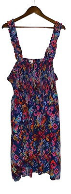 #ad Terra amp; Sky Plus Women 2X Smocked Sun Dress Vibrant Print Cottagecore Artsy $19.99