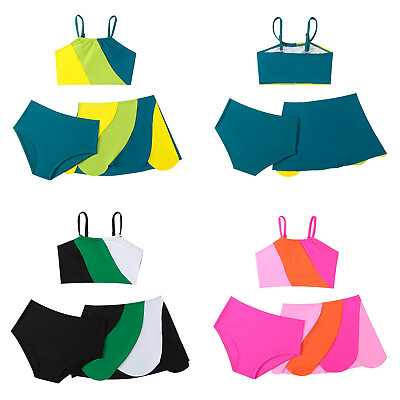 #ad Girls Beachwear 3 Pieces Swimsuit Park Swimwear Bathing Suit Tank Top Hawaii $17.46