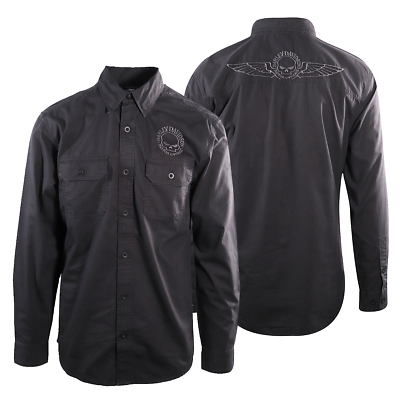 Harley Davidson Men#x27;s Black Embroidered Skull L S Woven Shirt S21 $45.50
