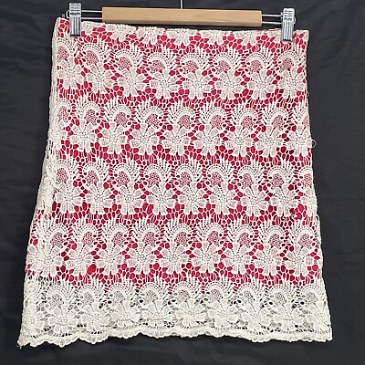 #ad #ad Francescas Collection Skirt Size M Straight Crochet Overlay White Pink Short $9.99