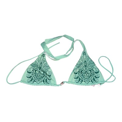 #ad Victorias Secret Swim Print Bikini String Top Light Green No Padding Halter Sz L $11.97