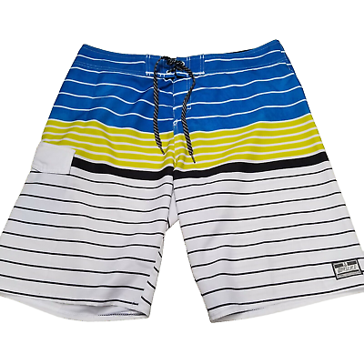 #ad Quiksilver Men#x27;s Size 36 Swimwear Multicolor Striped Drawstring Boardshorts $17.20