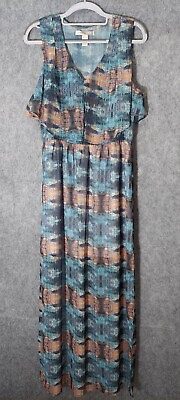 #ad Forever 21 Contemporary Maxi Dress Medium Layered Chiffon Side Slit Lightweight $13.51