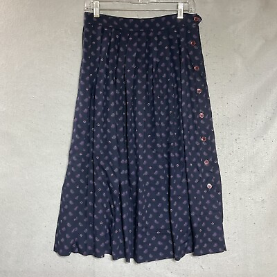 #ad Vintage Skirt Womens Small Blue Geometric Midi Cottagecore Retro Work Ladies $29.97