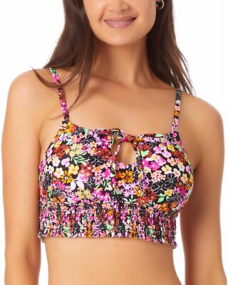 #ad California Waves Juniors Floral Printed Longline Bikini Top $39.77