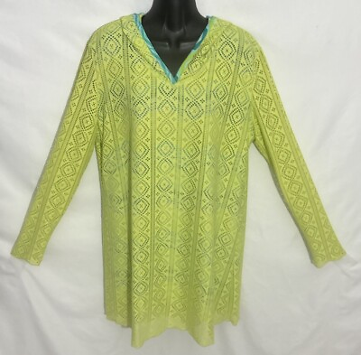 #ad Title Nine Laser Cut Tunic Swim Beach Cover Up Hooded Lined Yellow Dress Sz XL $29.99