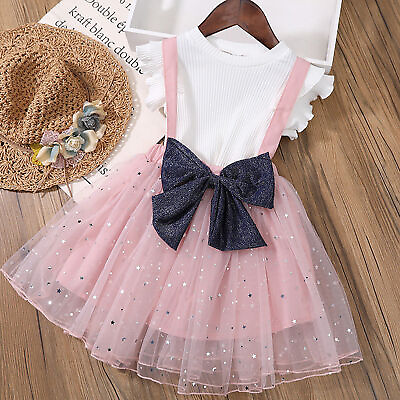 #ad #ad 2pcs set Tops Solid Color Lining Girls Tops Sequins Net Yarn Skirt Set Sweet $14.76