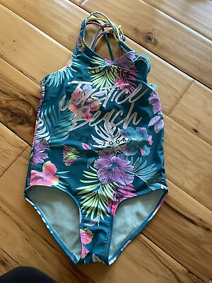#ad Justice Girls Swimsuit Size M 10 Logo Cross Straps Good Cond $8.00