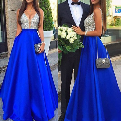 #ad Womens Sexy Sleeveless V Neck Sequin Ball Gown Evening Cocktail Prom Party Dress $26.19