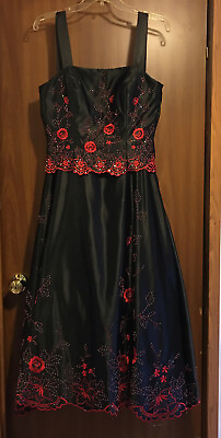 #ad Black And Red floral embroidered beaded party dress cocktail sequin glam Size 10 $199.99