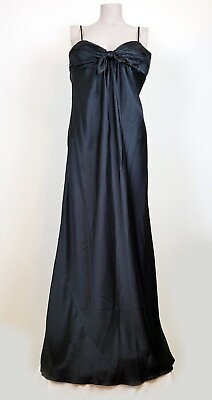 #ad BCBG MAXAZRIA Black Hammered Satin Empire Waist Long Cocktail Dress size 0 $93.00