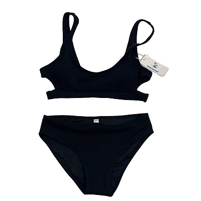 #ad Beachsissi Women#x27;s 2 Piece Ribbed Black Bikini Size Medium NWT $8.97