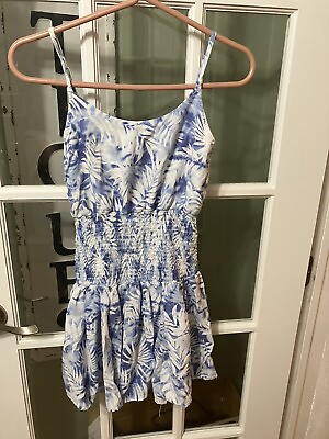 #ad Ocean Drive Sz M Mini Summer Dress Blue White Beach $10.24