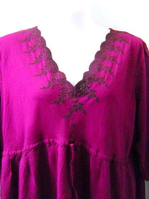 #ad New MIB Purple Dress Plus Sz 2X Embroidery V Neck Hem Drawstring Waist Rayon $25.49