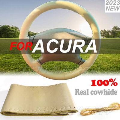 Beige 37 38cm DIY PU Leather Warming Car Steering Wheel DIY Cover For Acura $17.99